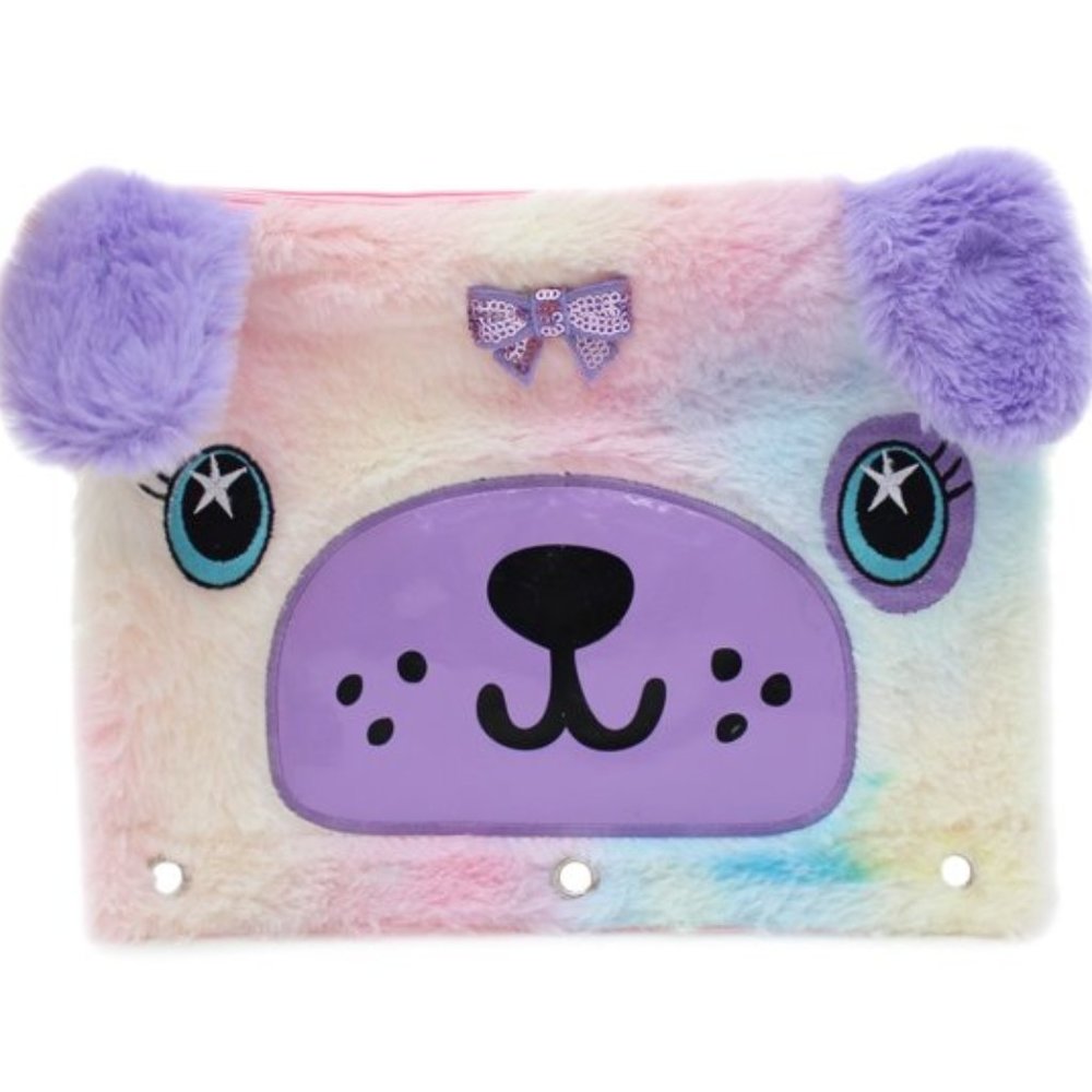 Pen+Gear Puppy Plush Soft Pencil Pouch For 3 Ring Binder Multicolor NEW